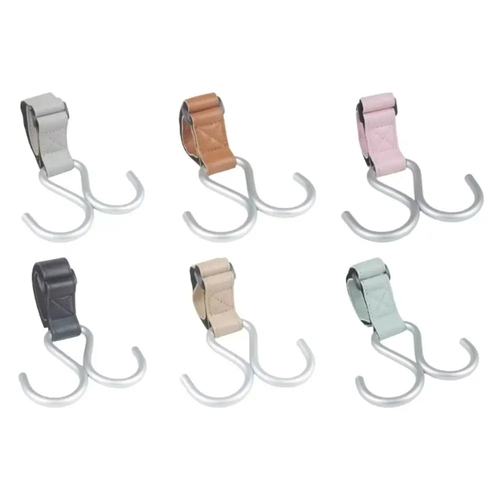 Creative S Shape Baby Stroller Hooks PU Double Hook Hanging Hook Stroller Accessories Solid Color Stroller Accessories Baby
