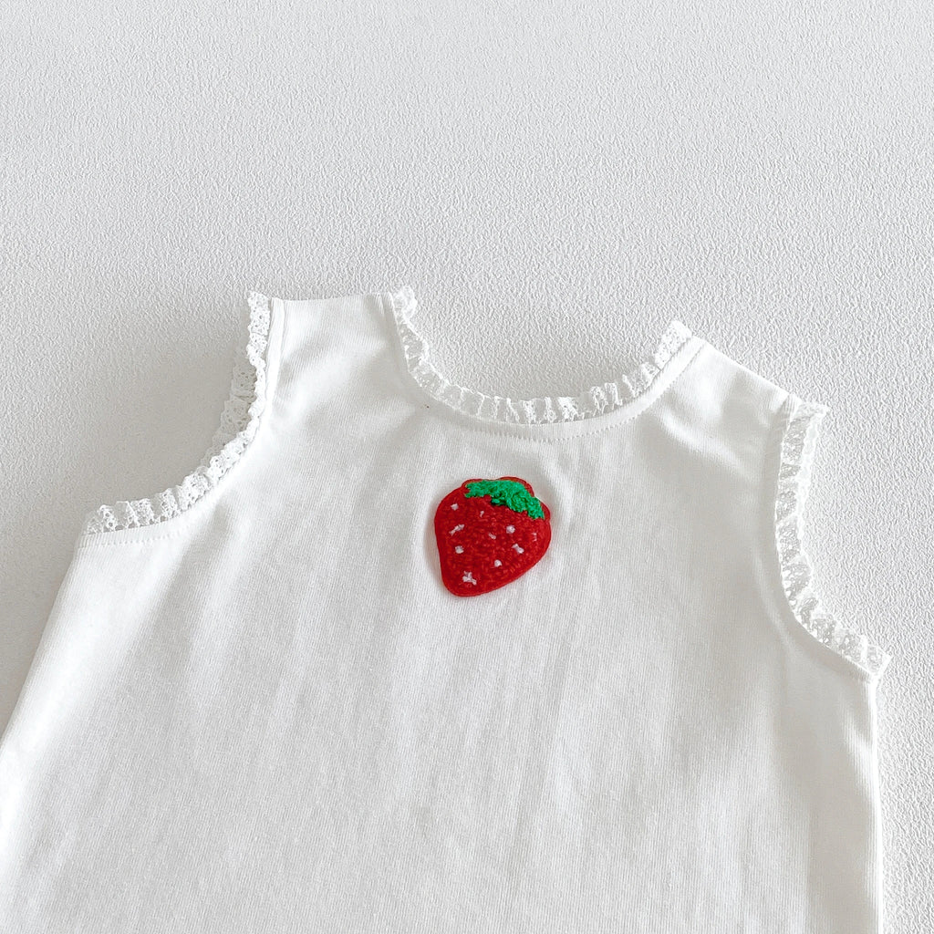 Summer Two-Piece Set for Baby Girls: Strawberry-Themed Vest and T-Shirt with Blooming Flower Pants, Stylish and Trendy
