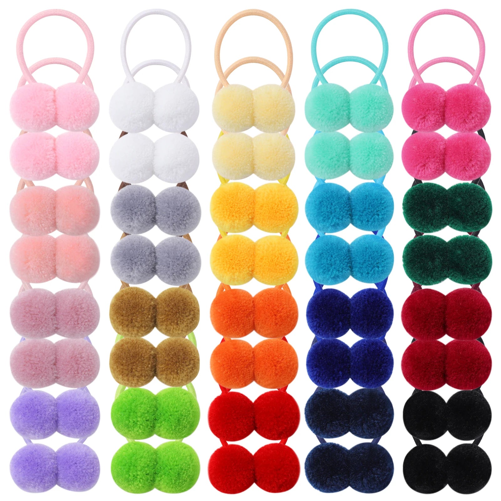Double Plush Ball Elastic Hair Bands For Kids Girls Ponytail Ties 20/40 Pack Colorful