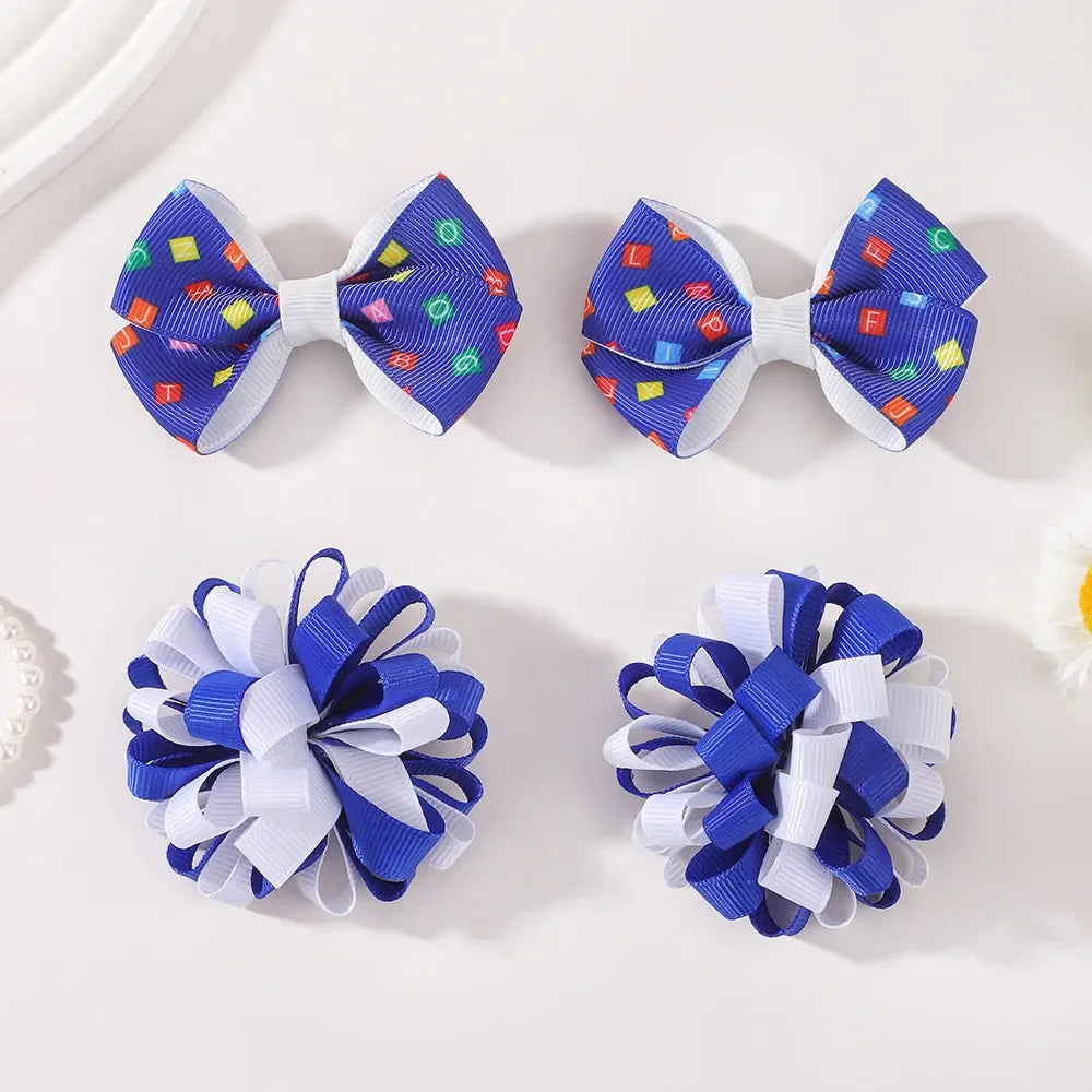 2 Cute Letter Bow Hair Clip Sets for Children Back To School Colorful Hair Clips for Children's Headwear