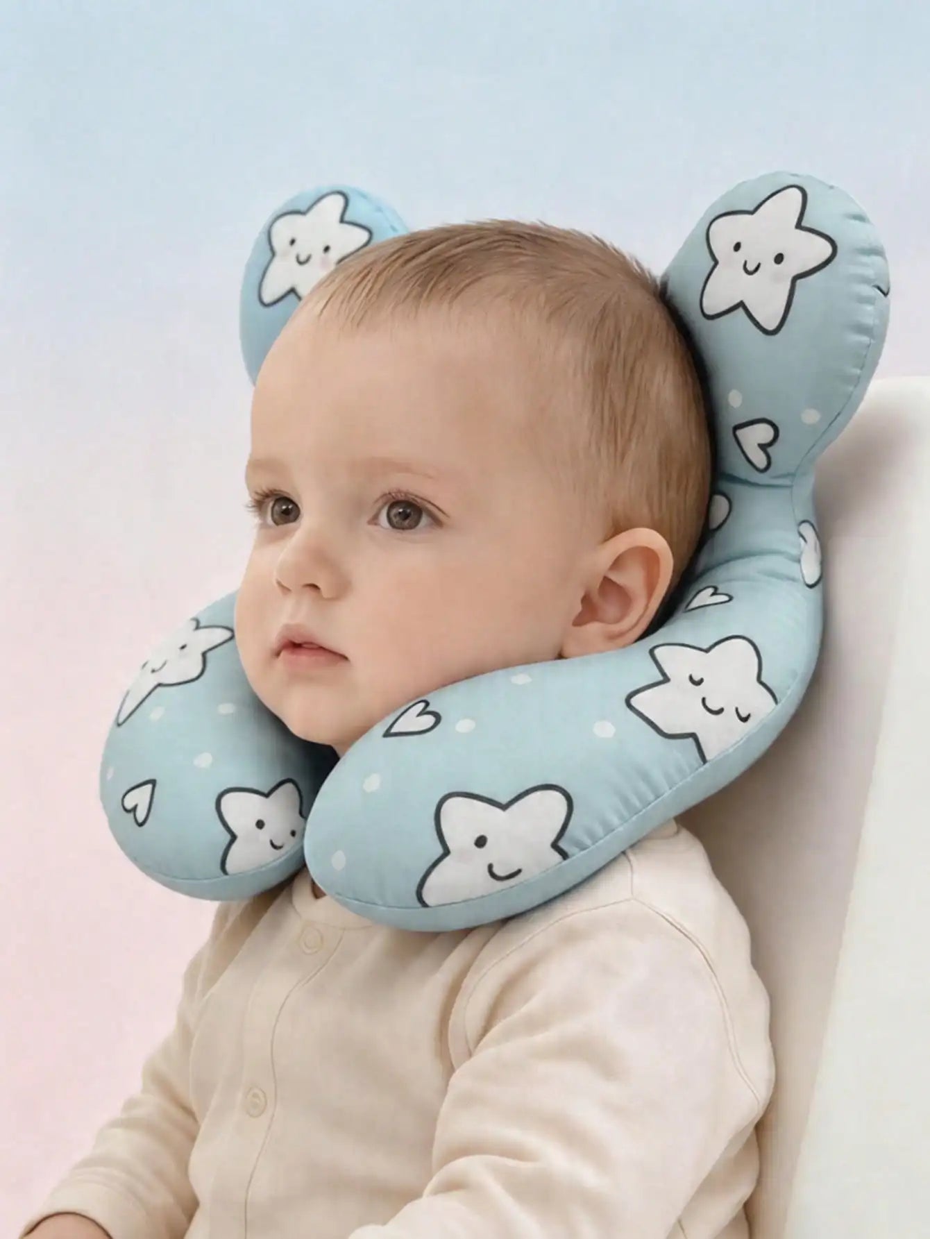 1Pc Baby U-Shaped Pillow, Infant Travel Neck Pillow, Soft-Breathable-Cute Cartoon Pattern, Soft Baby Head Support Cushion, Suitable for Car Seats, Strollers, and Travel