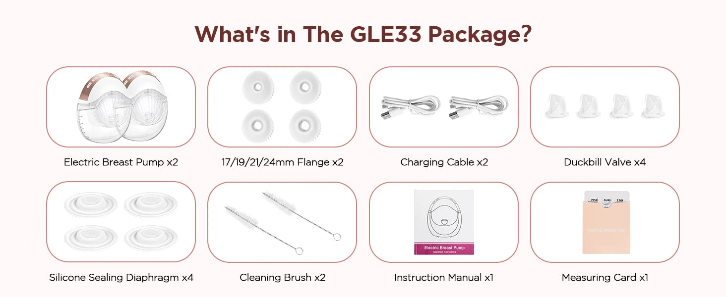 2pcs Hands Free Electric Breast Pump, Pain-Free, BPA-Free, Quick Installation 3 Modes and 12 Levels with 17/19/21/24 mm Flanges