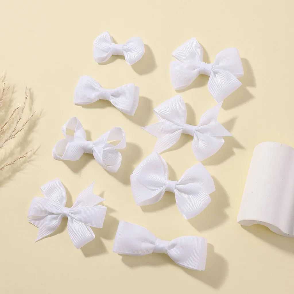 8Pcs/set Solid Color Handmade Hairpins Grosgrain Ribbon Bowknot with Hair Clips for Baby Girls Kids Hair Accessories
