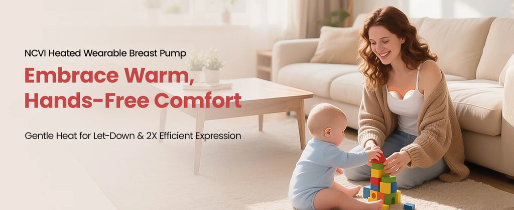 NCVI Heated Electric Breast Pump,360° Warm Wearable Hands Fre, 4 Modes 9 Levels,Leakproof Ultra Quiet Slim, 2000mAh Long Battery