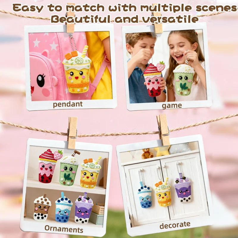 DIY Sewing Toys for Kids, Make Milk Tea Ocean Animal Plushie Craft Set Handmade Fabric with Holes and Threads Gifts