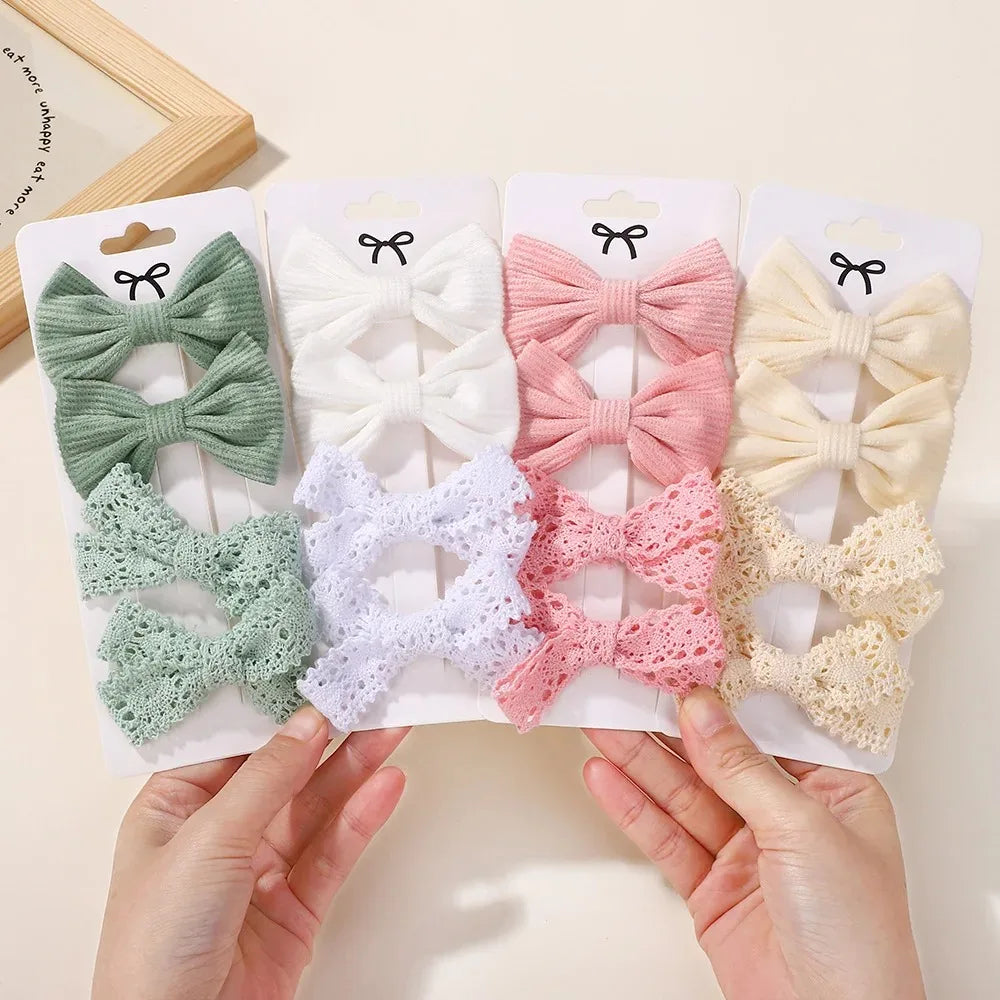 4Pcs/lot Lovely Bowknot Hair Clip for Girls Lace Side Bangs Hairgripes Gift Headwear Set Boutique Kids Barrette