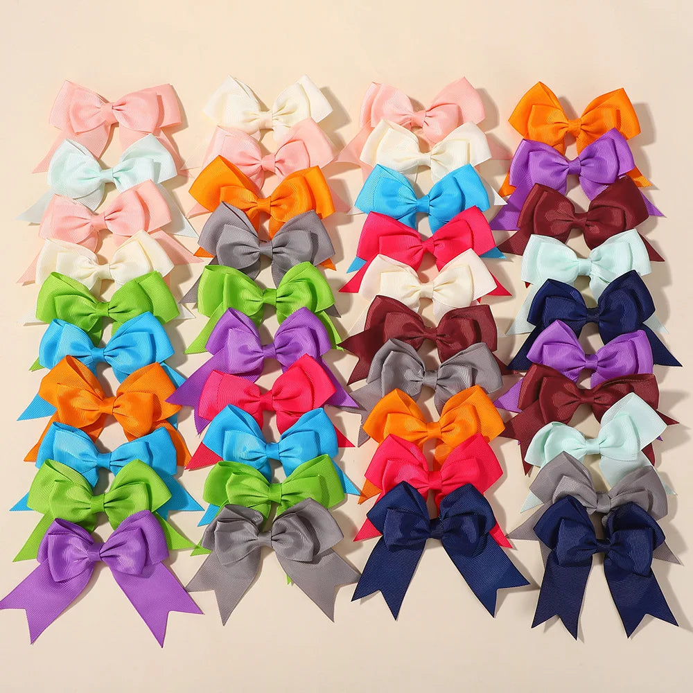 40Pcs Random color double layer ribbon hair clip 4inch bowknot sweet children hairgripes girls boutique hair accessories