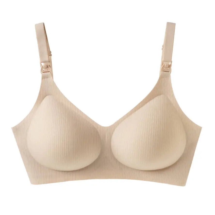 Jelly Style Maternity Nursing Bra Front Opening For Easy Feeding Seamless Stripes V Neck Design Soft Support