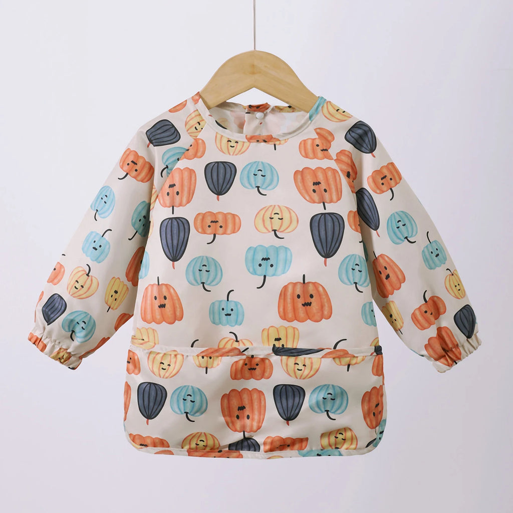 Danish children's long sleeved reverse dressing baby eating clothes bib super soft waterproof baby eating bag anti dirty feeding