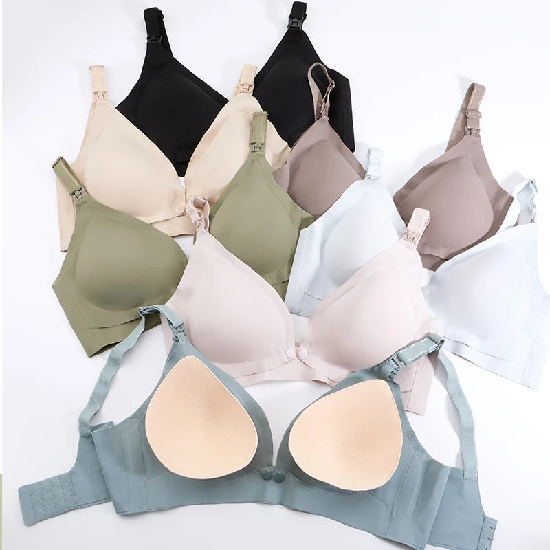 Pregnant Women Front Open Buckle Feeding Bra Solid Color Maternity Nursing Bra with Removable Pads