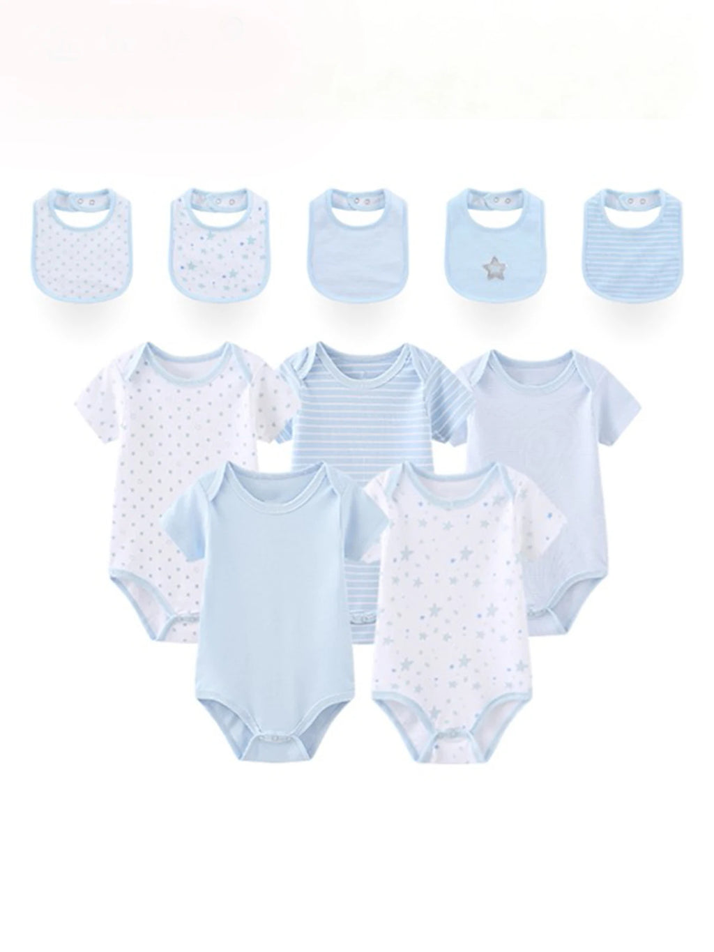 10-Pack Fashion Cute Baby Boys Girls Clothing Set 0-12 Months Bebe Unisex Short Sleeve Bodysuits+Bibs Suits Summer Newborn Cloth