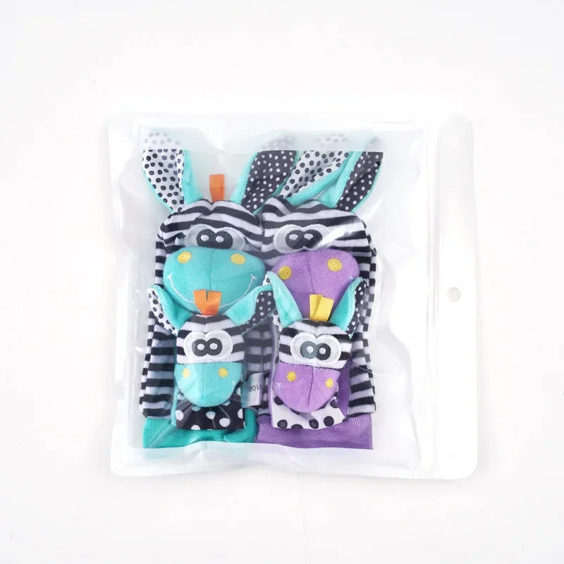 Newborn Baby Cute Stuffed Animals Baby Rattles Soft Socks Wristband Set Baby Rattles Toys Make Sounds Games For Babies