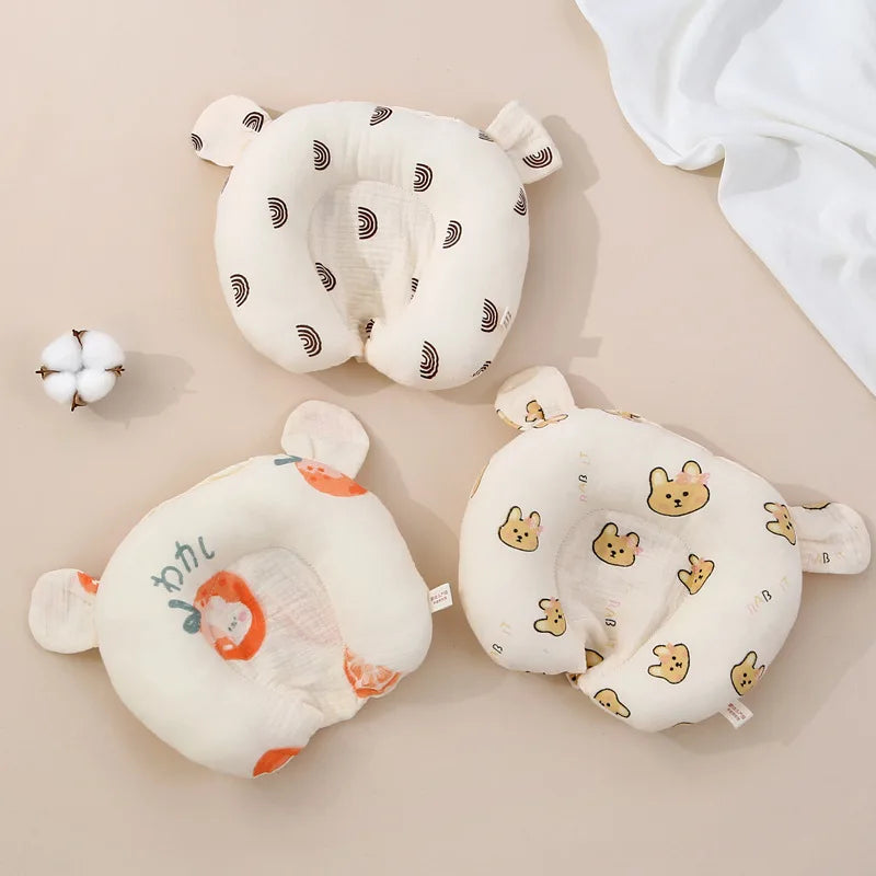 Baby Pillow Newborn Soft Breathable Pillows Cartoon Print Cute Bear Small Ear for Infant 0-24Months Pillow
