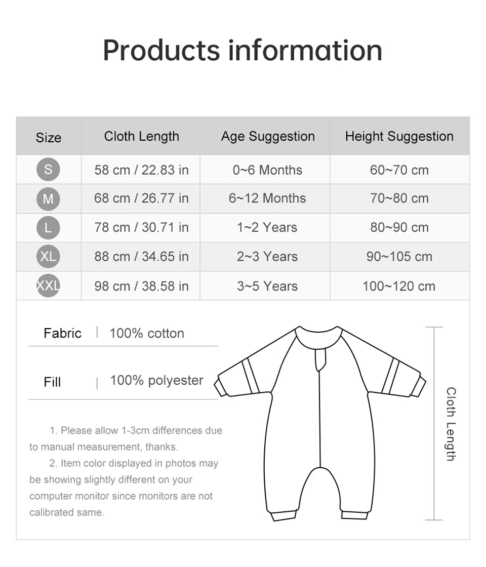 Baby Sleeping Bag 1-4Years Removable Sleeves Kids Winter Warm Sleepwear 3-Ways Zipper Design High Quality Baby Sleepsack