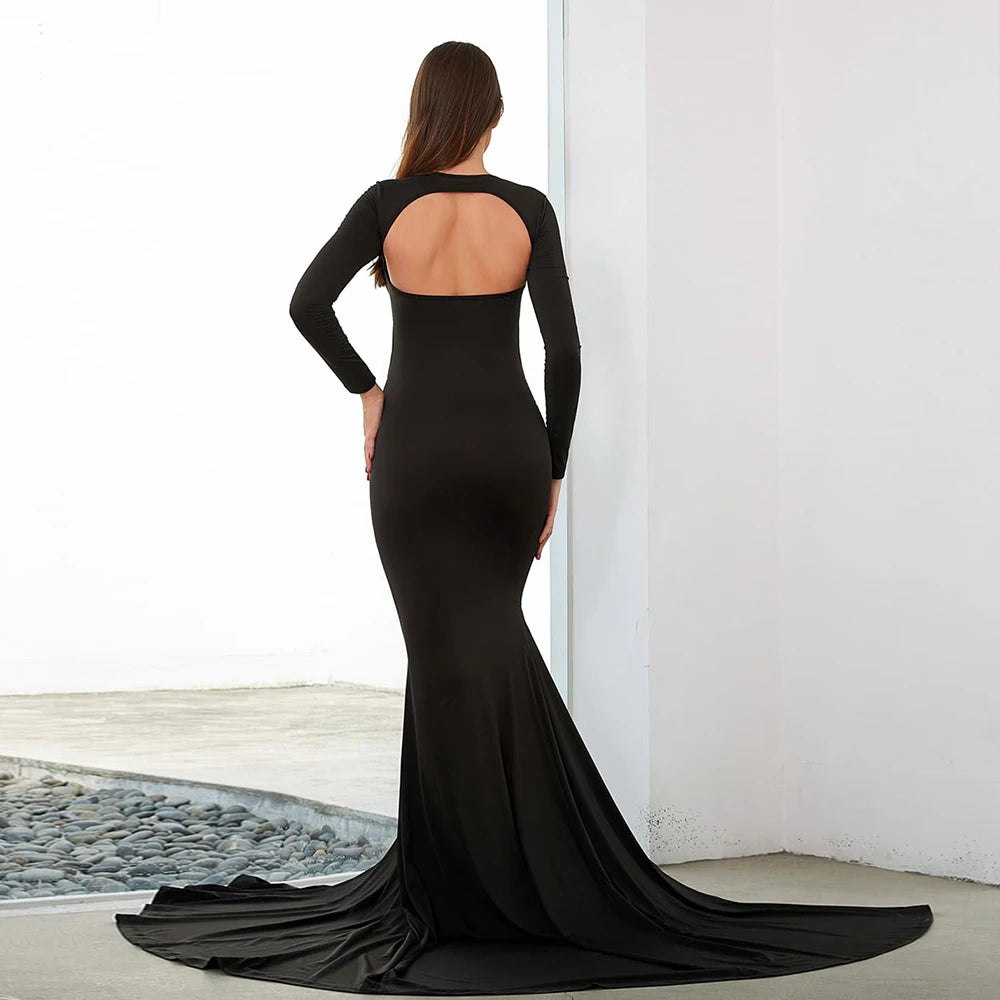 Maternity Dress Cut Out Backless Side Split Slim Long Sleeved Maxi Sexy Dress Gown For Baby Shower Photoshoot