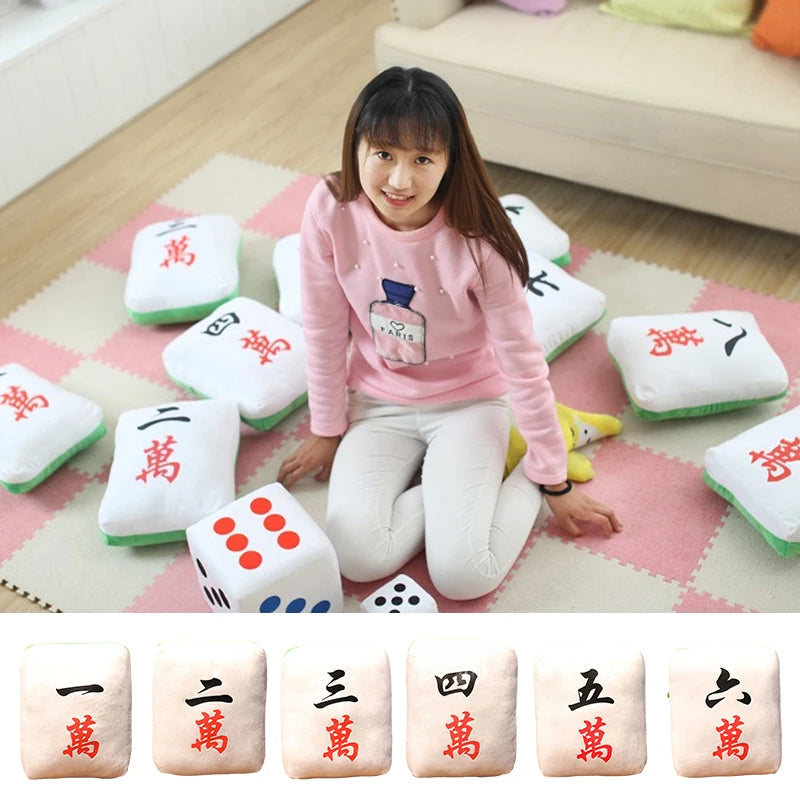 Hot 1pc Creative Mahjong Pillow Cushion Chinese Plush Toy Car Chair Backrest Mahjong Dice Funny Nap Pillow Sofa Home Decor Gift