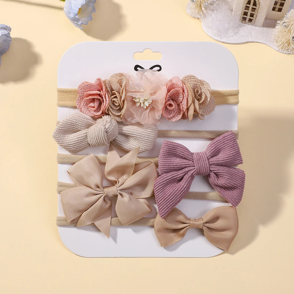 KIDS BOWS Floral Headband Elastic Bow Hairband For Baby Girls Dress Up Party Accessory