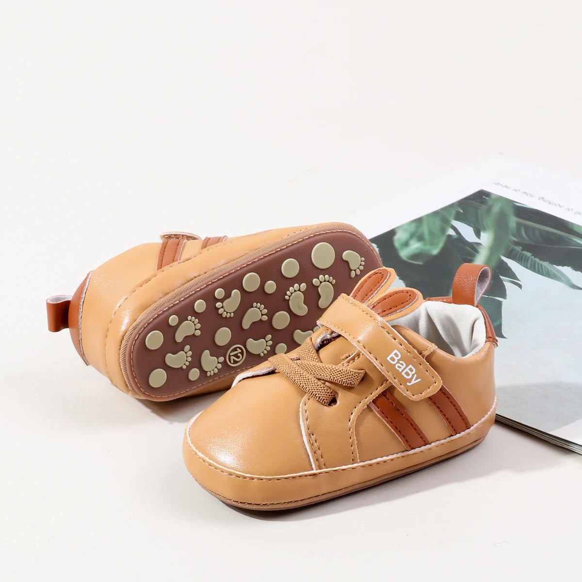 Cute Rabbit Baby Shoes Waterproof Anti-Slip Toddler Shoes 0-1 Years Old New Baby Shoes PU Leather And Soft TPR Sole