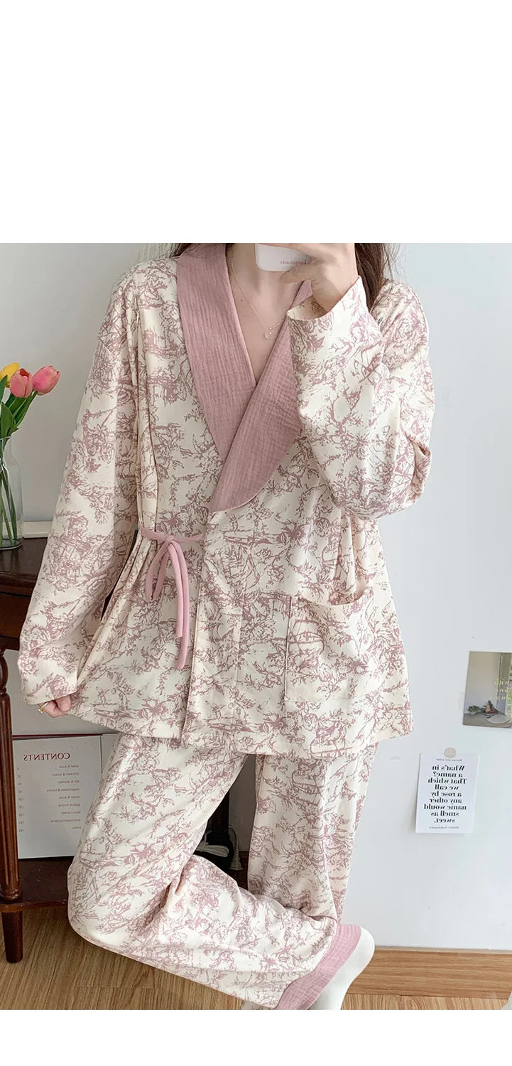 Pure Cotton Maternity Nightie For Pregnant Breastfeeding Clothes 	Sleepwear Autumn V-Neck Pajamas For Nursing Mothers