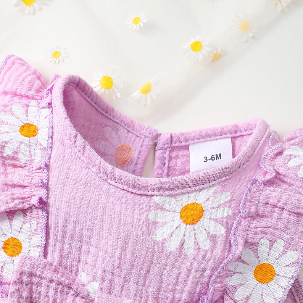 Summer  0-1 Years  Old  Infant  Baby Girls Daisy Print  Fashion  Sleeveless  Casual  Dresses