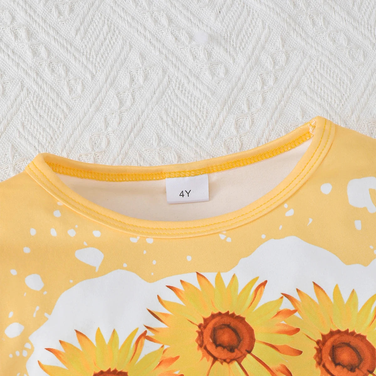 Children's clothing Girl Set Sunflower Print Top+Flared Long sleeved Two-piece Set for 4-7 Year old girls in Spring Autumn Set