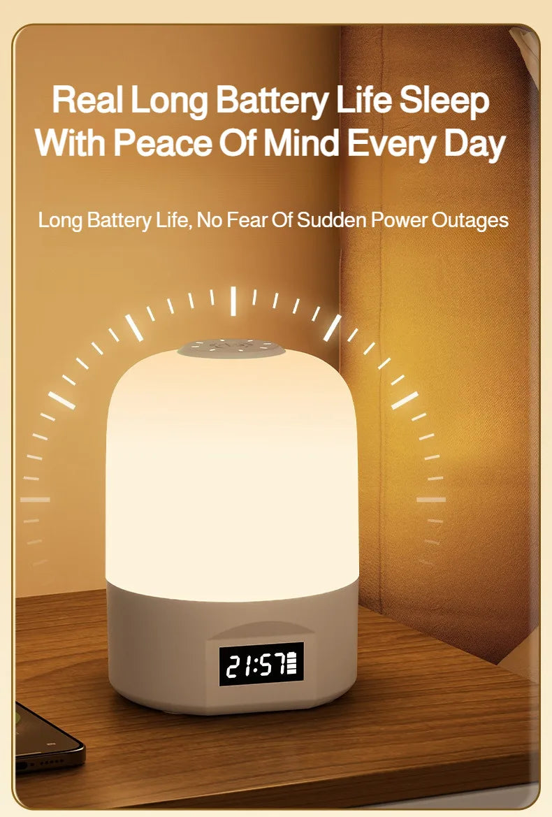 LED Bedside Lamp with Clock Display Touch Control Dimmable Night Light USB Rechargeable for Bedroom Baby Feeding