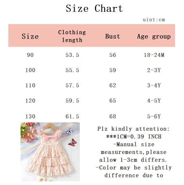 Children Girl Summer Dresses Small Floral Bow Princess Dresses Birthday Party Dresses for Girls aged 1-6 Years Costume for girls