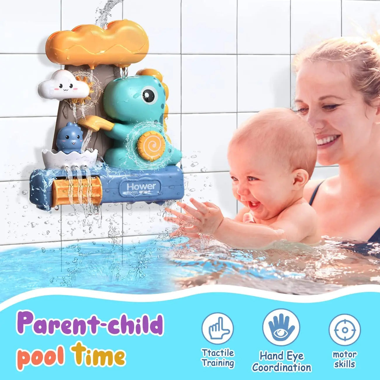 Baby Bath Toys for Kids Cartoon Dinosaur Suction Cup Dinosaur Bath Toys for Toddlers Animal Sprinkler Waterwheel Water Spray Toy
