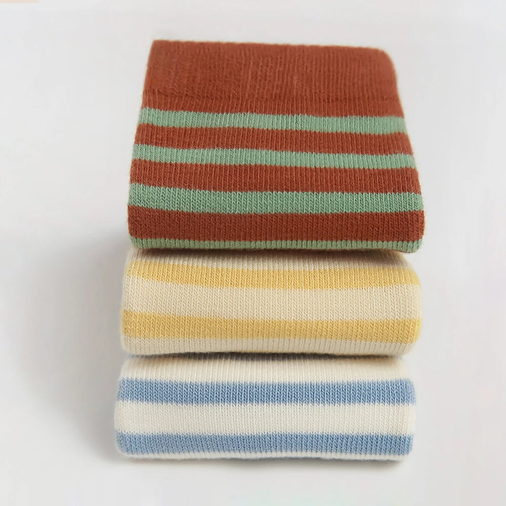 5 pairs  striped anti-slip baby floor socks, children's cartoon animal mid-calf socks, suitable for all seasons to wear