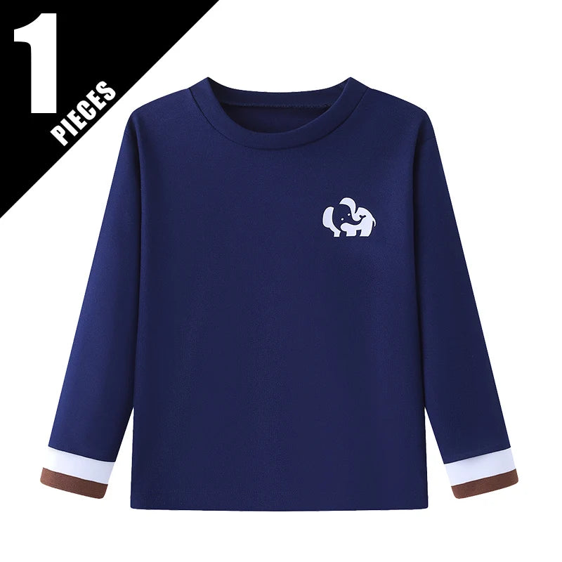 1/3 Piece Autumn And Winter Children's Solid Color Small Logo Fashionable Long Sleeved T-shirt Boys And Girls Round Neck Shirt