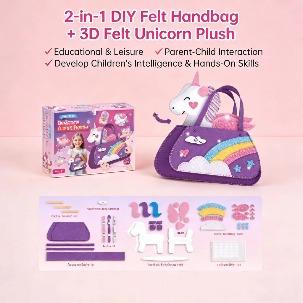 Art Craft Supplies, Learn to Sew Embroidery Kit for Unicorn Purse Bags Picture Frame Pen Holder, DIY Felt Craft Gifts