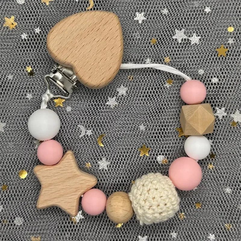 Personalized Baby Pacifier Clip with Name – Silicone Bead Dummy Holder & Teether