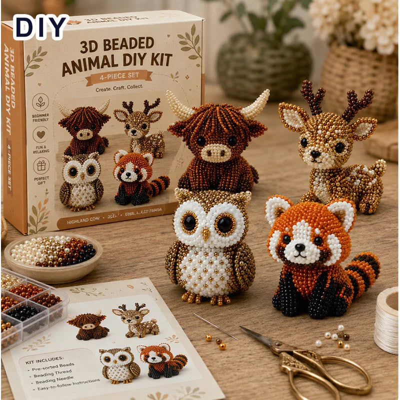 Cute Farm Animal Bead Craft Kit Diy 3d Beaded Ornament Set Perfect For Home Decor Keychains & Gift Giving Easy Craft For Kids