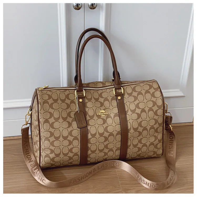 Classic Vintage Monogram Travel Duffle Bag, Trendy Versatile Overnight Weekender Bag with Top Handles & Adjustable Strap