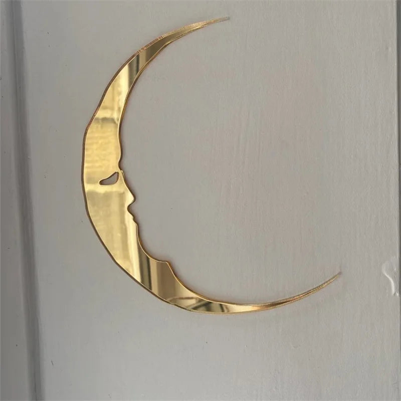 Vintage Acrylic Gold Crescent Moon Wall Art Mirror For Living Room Decor With Gold And Silver Finish