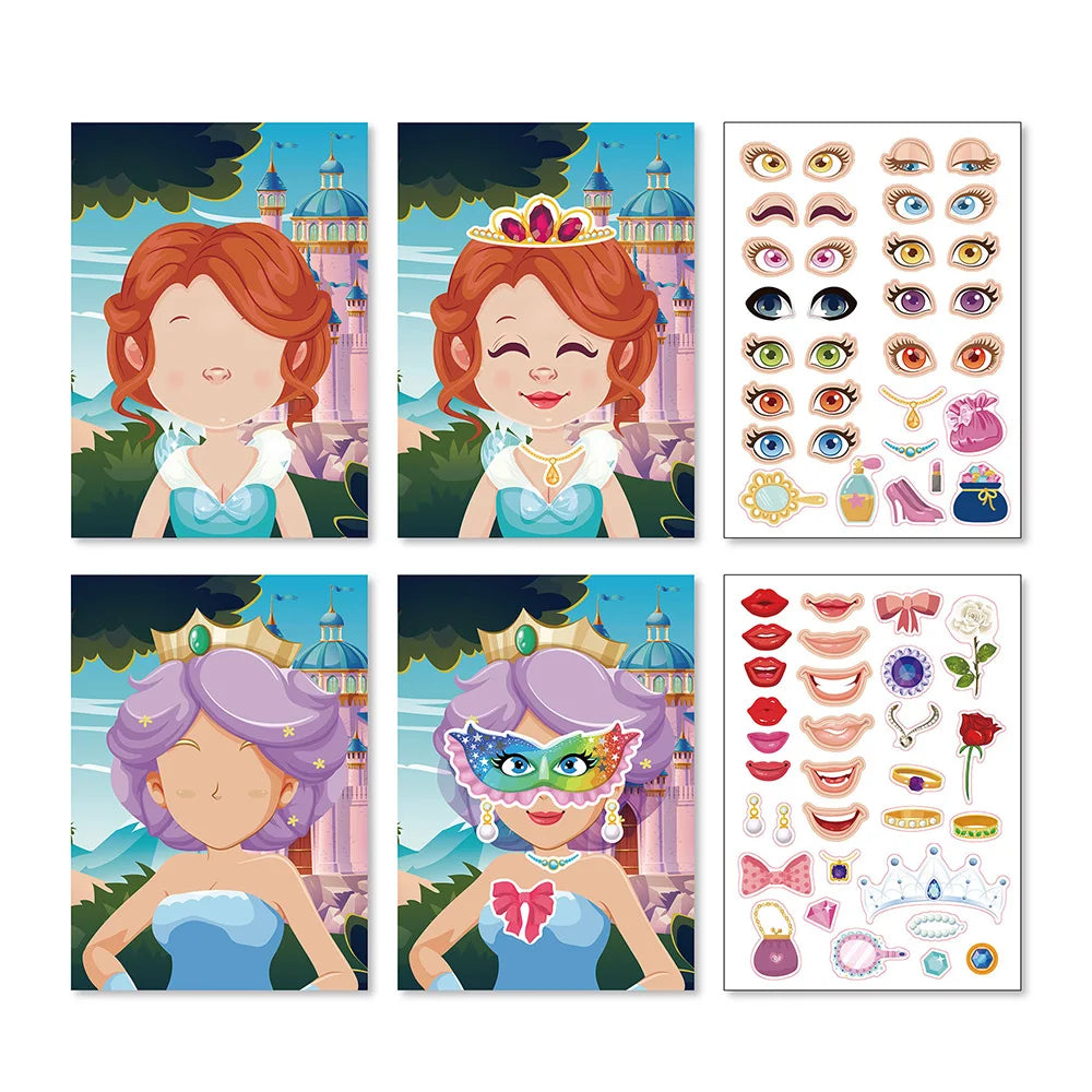 Make a Face DIY Animal Princess Dinosaur Jigsaw Stickers Kids Puzzle Games Funny Cartoon Educational Craft Stickers Toy For Baby