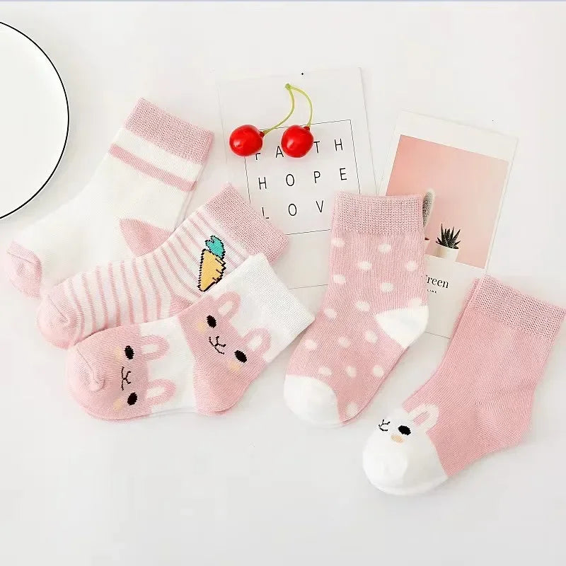 5Pairs Baby Socks Newborn Baby Boy Socks 0-1-3-7Y Kids Pure Cotton Animal Design Fadeless Soft Children's Socks for Girls