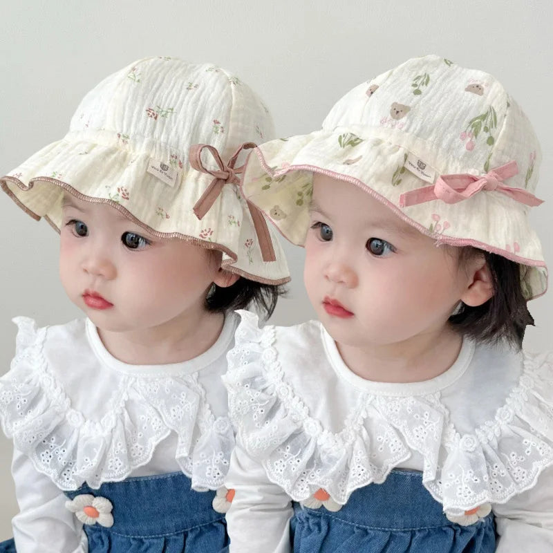 Spring Baby Girls Hat Floral Cotton Infant Fisherman Hats Outdoor Travel Sun Protection Princess Sweet Accessories 3-24M