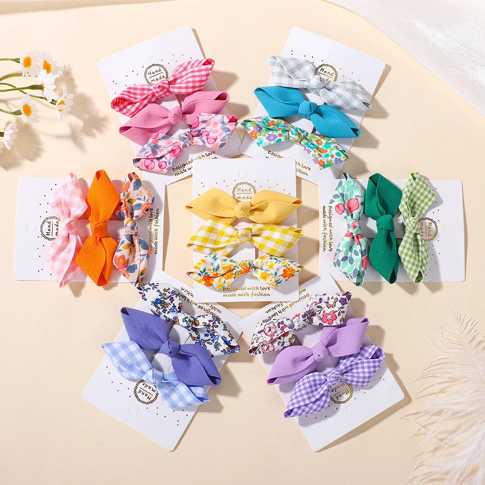 3Pcs Fresh Printing Hairpins Colorful Bowknot Hairclips for Girls Travel Party Dress Up Headwear Kids Hairgripes