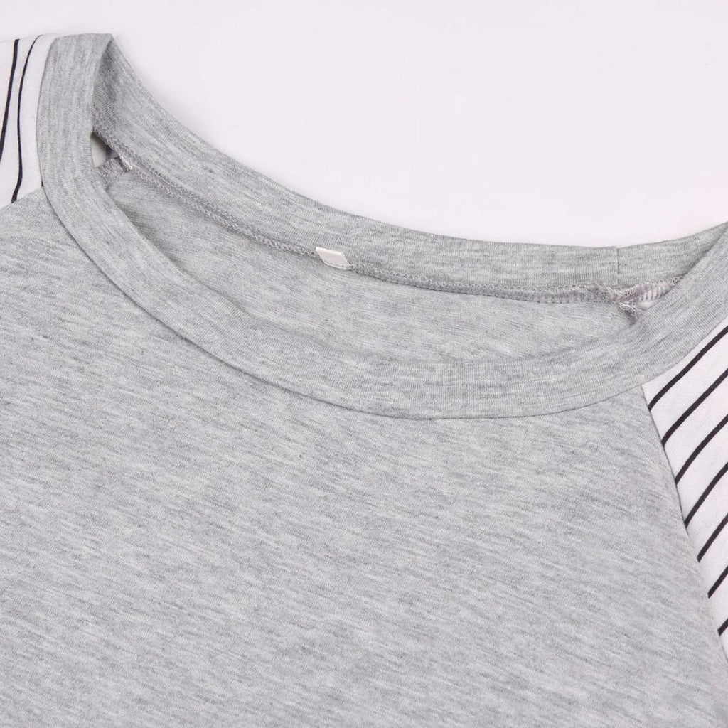 Women Maternity Short Sleeve Nursing Patchwork Color Tops Breastfeeding Blouse