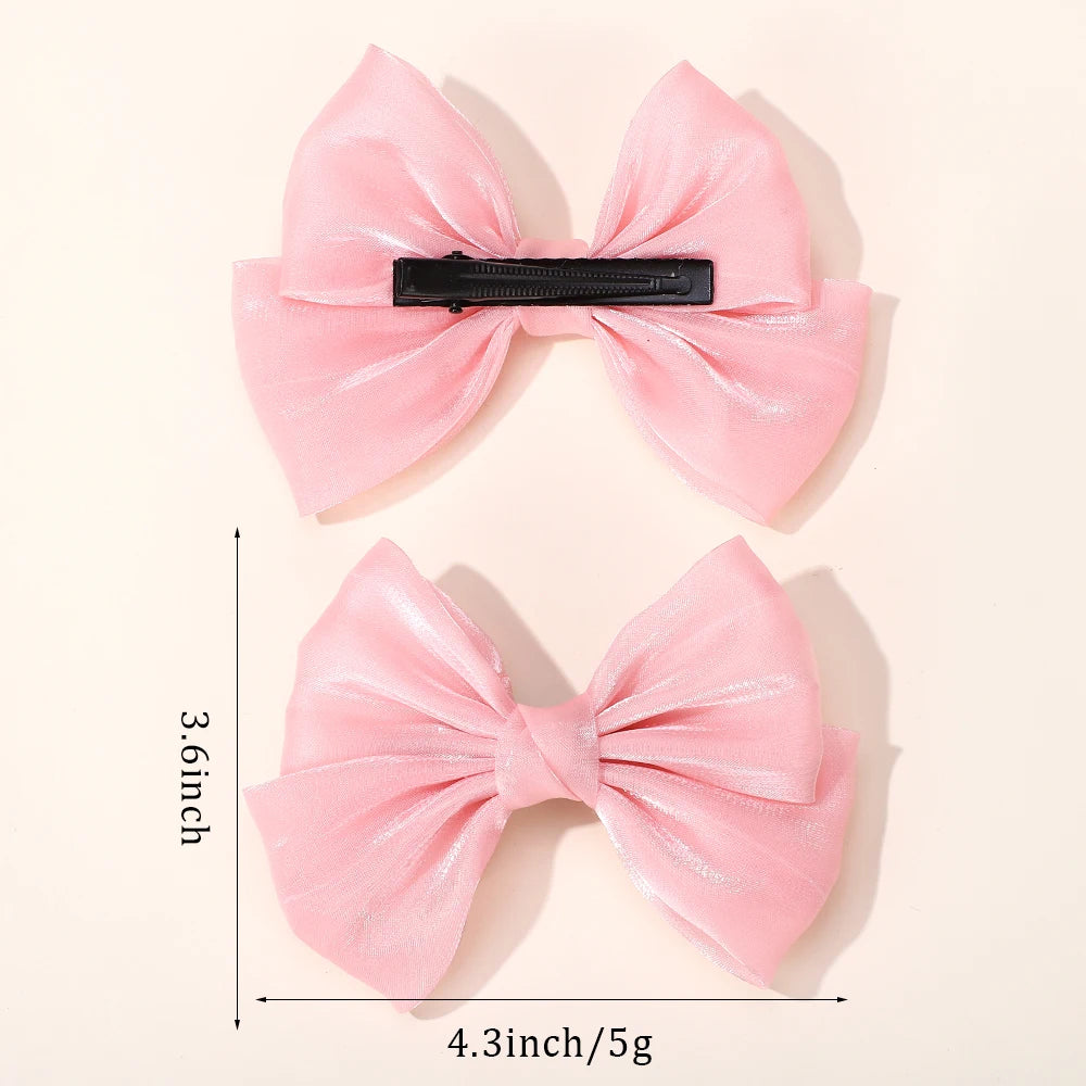 2Pcs/lot Big Bows Chiffon Hair Clips Cheer Bowknot Hairpin Children Headdress Fashion Girls Hair Accessories