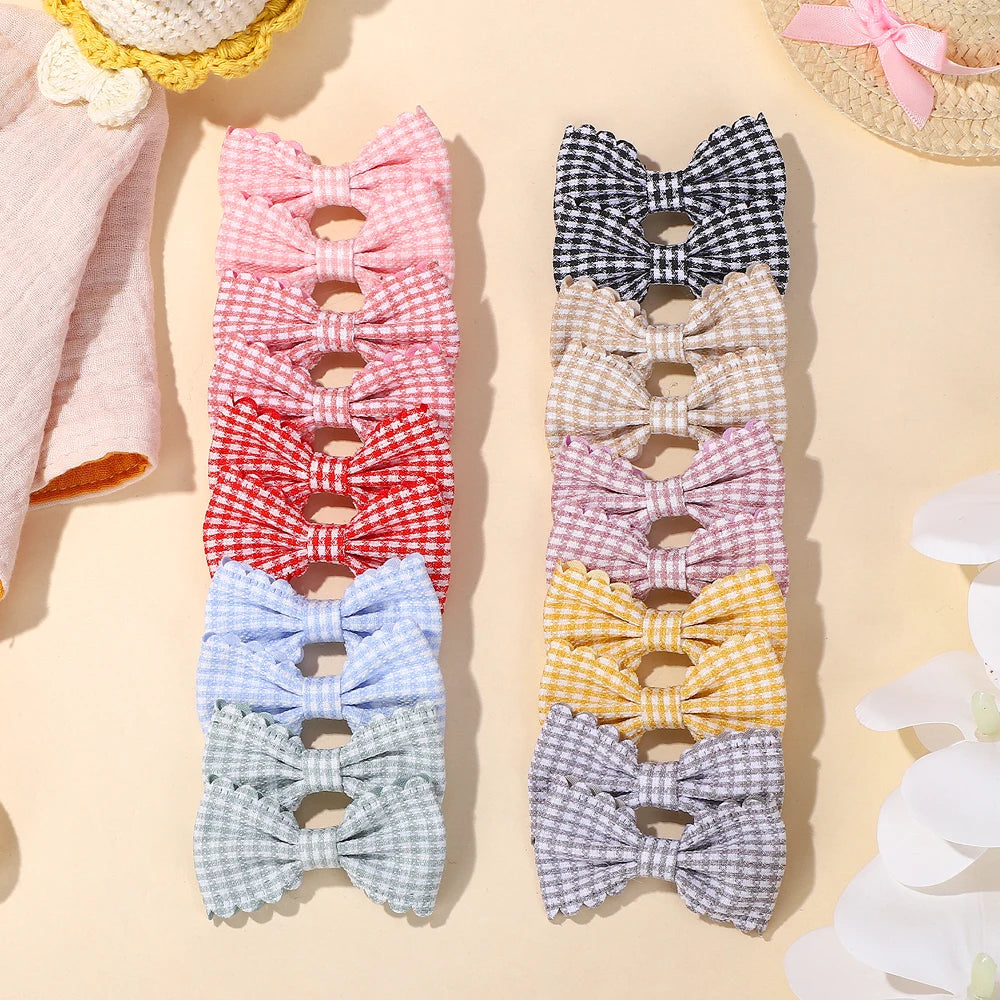 20pcs/Set Plaid Print Hair Bow Clips for Baby Girls Cute Handmade Mini Bowbot Hairpins Barrettes Sweet Hair Accessories