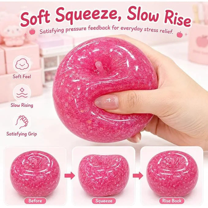 Apple Smoothie Squishy Ball Glitter Fruit Shaped Squeeze Stress Relief Sensory Fidget For Anxiety Release & Desktop Decor