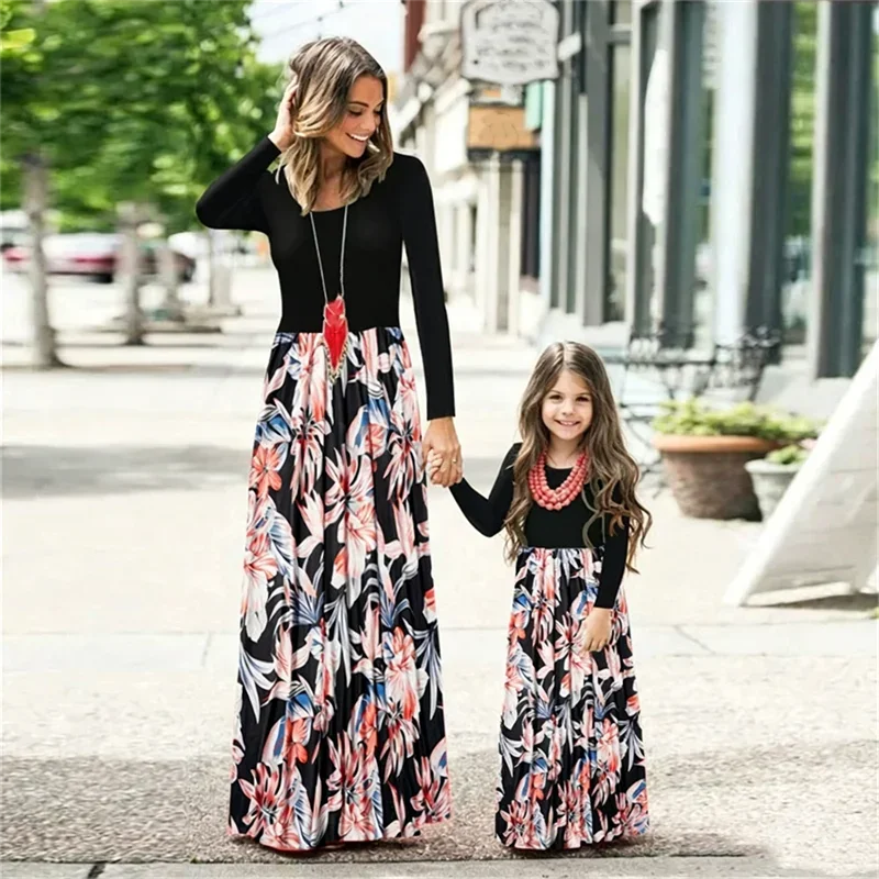 Vintage Mother Daughter Dress Vestidos Family Matching Outfits Children Dress Beach Casual Women Dresses Summer Girls Clothing