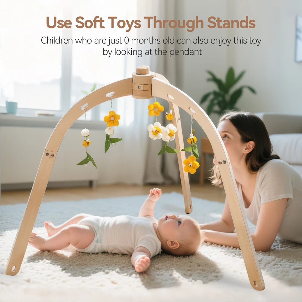 Baby Wooden Gym Frame Gym Activity Bird Tripod Gym Frame for Toddle Play Gym Mobile Hanging Sensory Toys Baby Room Decorations