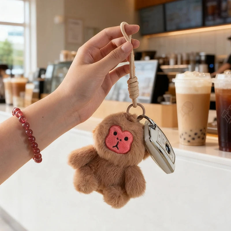 Golden Monkey Plush Toy Keychain Holder White-Faced Saki Pendant Soft Dolls Fun Accessory To Bag Functional Plushie Keyring Gift
