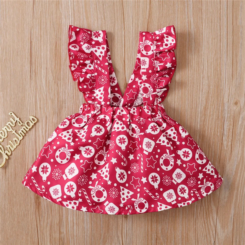 Newborn Baby Girl Christmas Set Reindeer Long sleeved Top Ruffled Shoulder Strap Skirt+Headband 3pcs 0-18 Months Baby Autumn Set