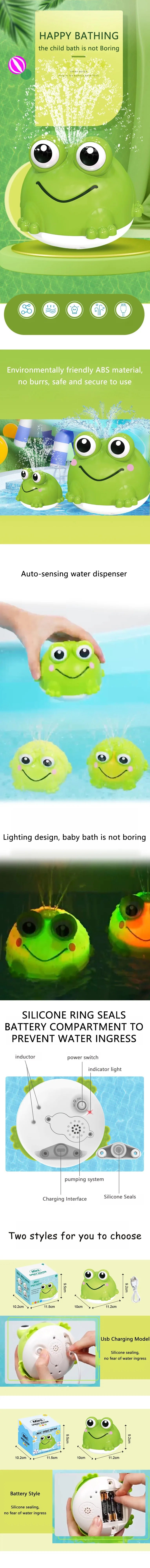 Auto Sensing LED Frog Bath Toy USB Rechargeable Water Spray Play Toy for Kids Baby Shower Gift
