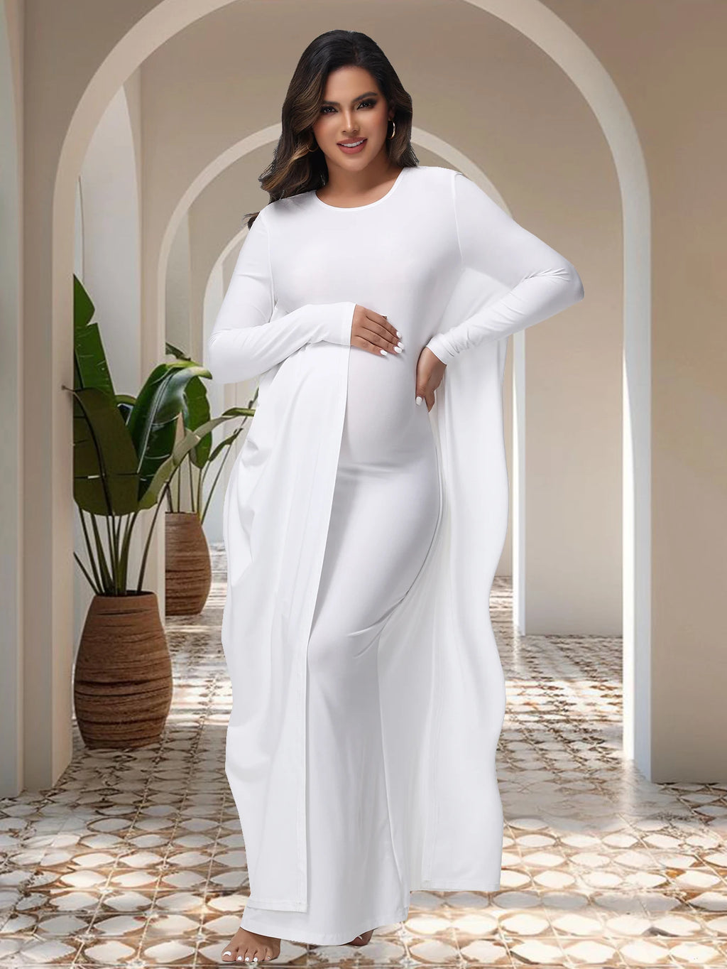 Women Pregnancy Photoshoot Maxi Gown Elegant Batwing Sleeve Bodycon Long Maternity Dress For Photography