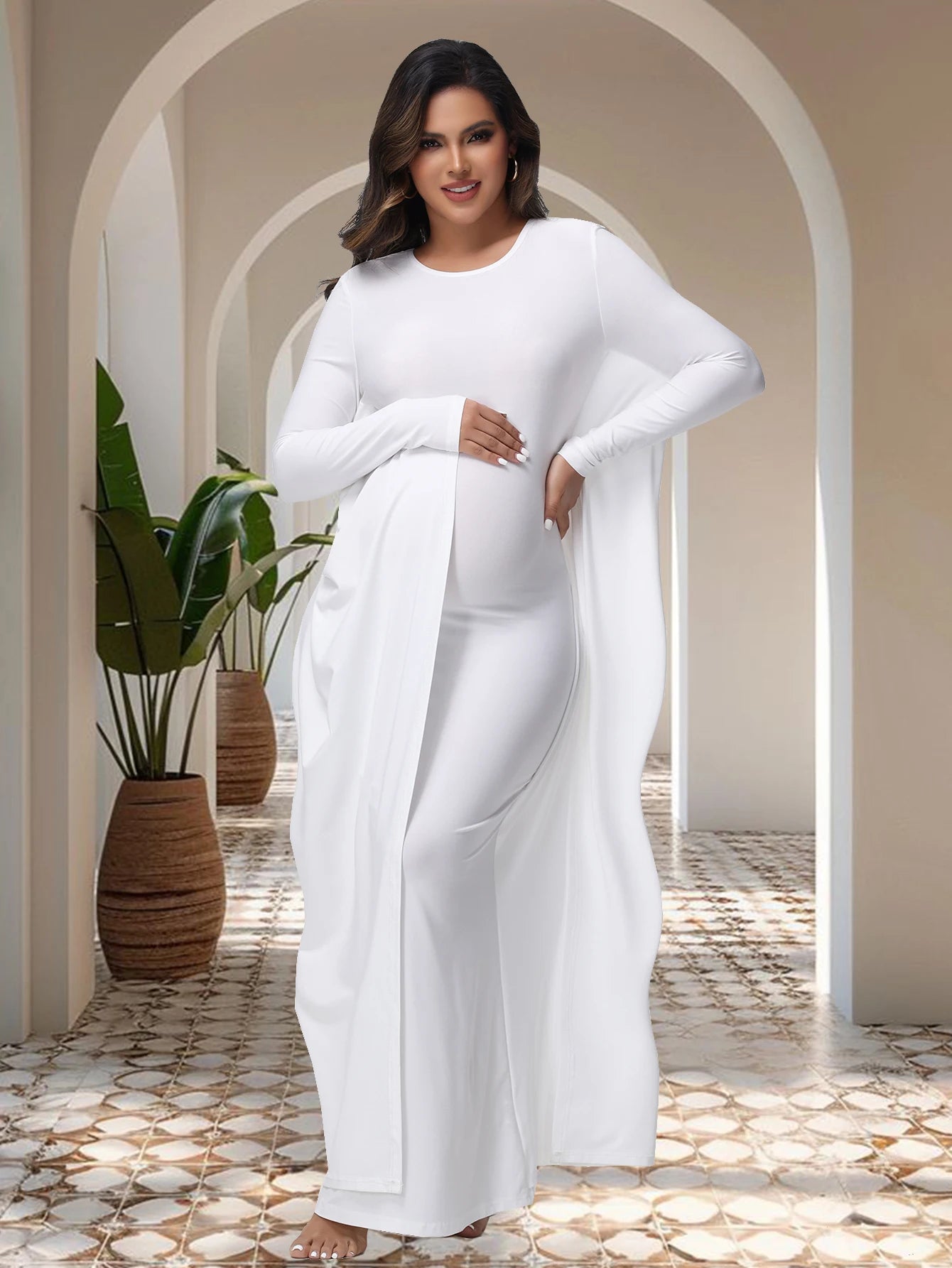 Women Pregnancy Photoshoot Maxi Gown Elegant Batwing Sleeve Bodycon Long Maternity Dress For Photography